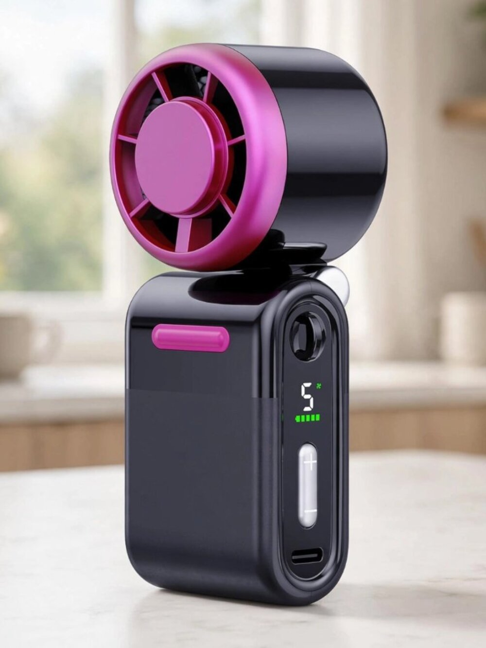 Mini Portable Handheld Turbo Fan 5-Speed Rechargeable - Black Red